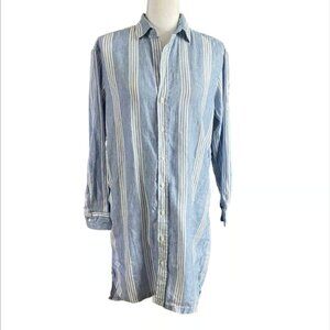 Frank & Eileen Size XS Small Hunter Linen Mini Shirt Dress Striped Blue White